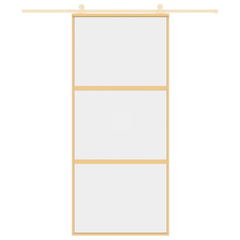 Vidaxl porte coulissante doré 90x205 cm verre esg clair et aluminium 155149_1