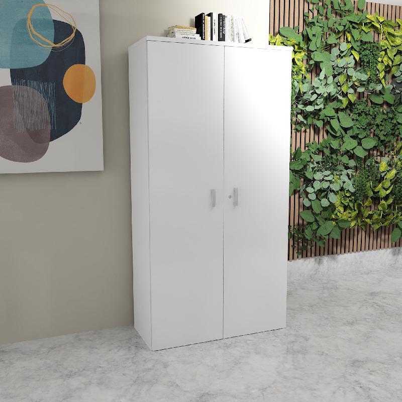 Armoire à portes battantes monochrome hauteur 197 cm - Mobel Linea - 80, Blanc pastel_1