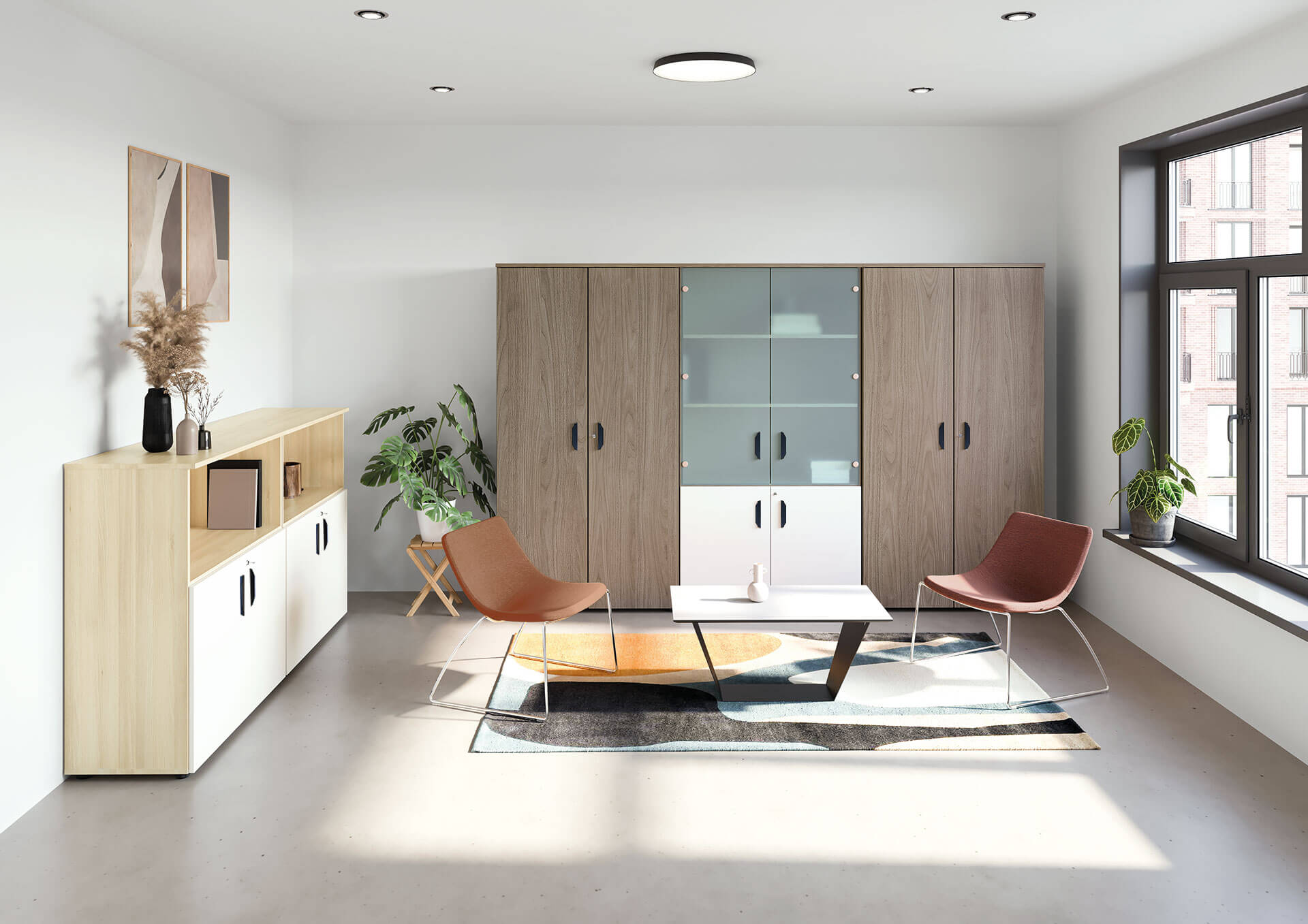 Armoire en bois avec 2 portes pleines, 2 tiroirs DS - 139 cm de hauteur, 100 cm de largeur - Gamme robuste et design_1