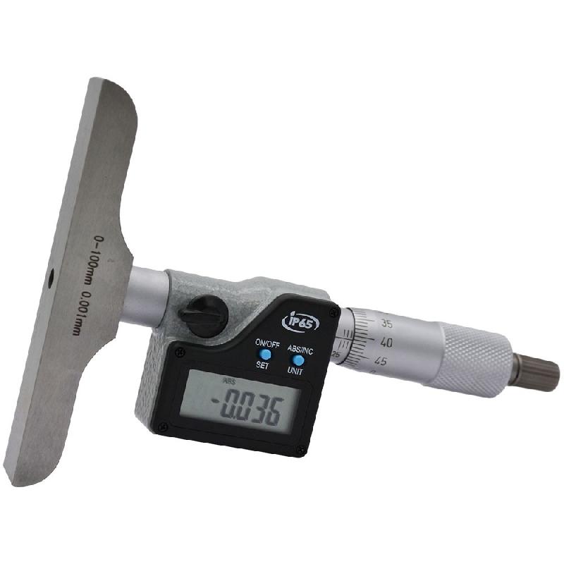 Micromètre de profondeur digital - Afficheur LCD - 0-100 mm - Lecture 1 µm - 4 tiges de mesure - Référence 416690_1