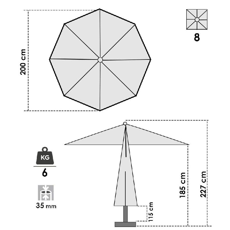 Parasol pour terrasse Pro Moorea rond Ø200 cm armature + toile + housse - taupe_1