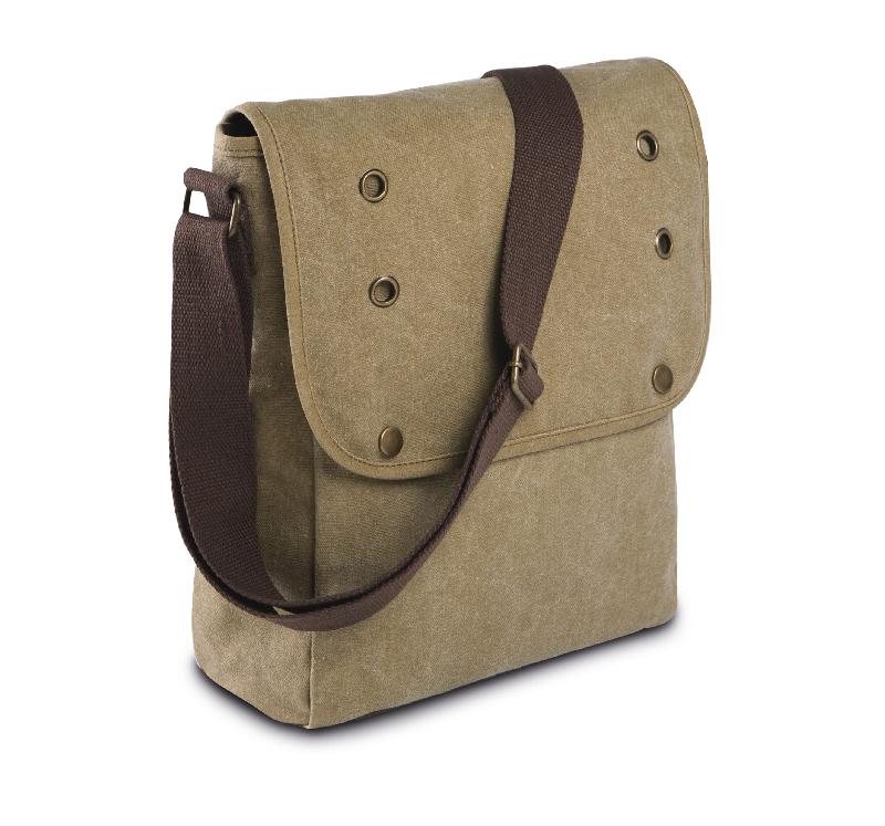 Sacoche en canvas Kimood - Réf: KI0302 - Look vintage avec bandoulière ajustable et finitions vieux cuivre_1