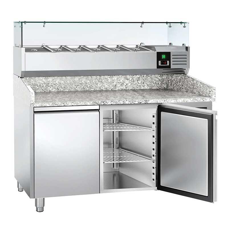 Table de préparation pizza plan de travail en granit LED 1500 x 800 - 2 portes et 6 GN 1/3_1