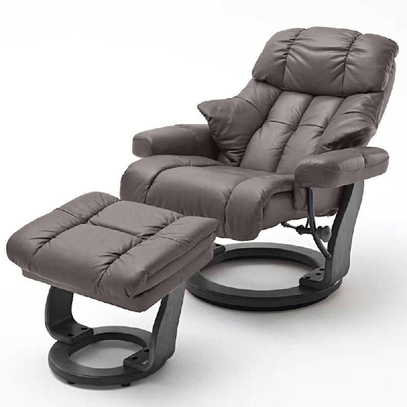 Fauteuil relax CLAIRAC XL - Assise cuir marron, pied en bois noir avec repose-pied et inclinaison 135°_1