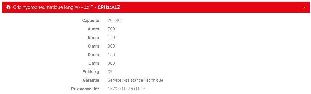 Crh215lz - cric hydropneumatique long - Sam Outillage - capacité 20-40T - tête ultra fine_1