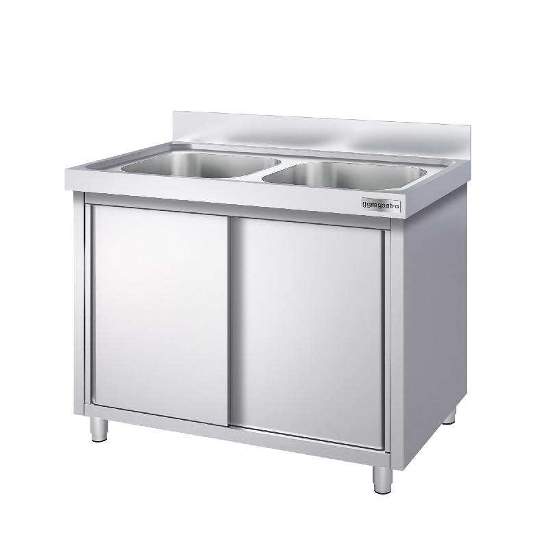 Plonge inox 2 bacs sur placard - P 700 mm -_1