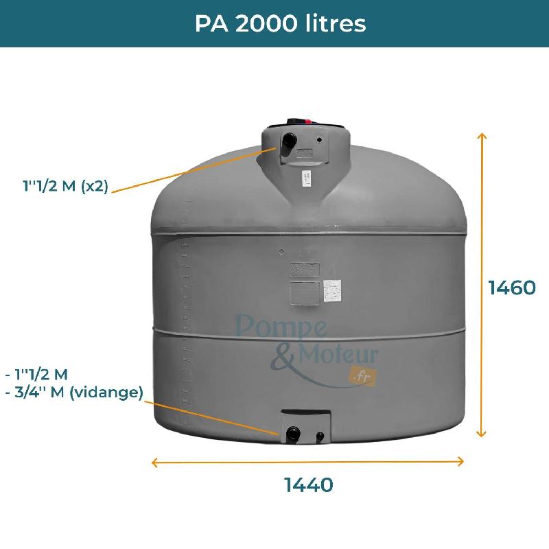Cuve 2000l Aérienne De Récupération D'eau - Réservoir Cylindrique Gris - Elbi Pa2000_1