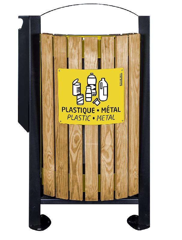 ARKEA Corbeille façades bois 2 x 60L avec cendrier Gris / Jaune_1