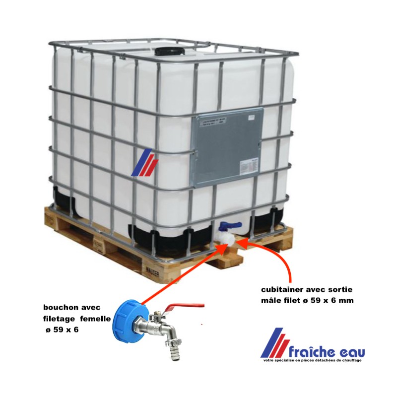 Bouchon fileté citerne cube grillagé ibc s 60 avec vanne service 3/4 ,embout type gardena, raccord fileté ext. Diamètre 59 mm - fec-000-969_1