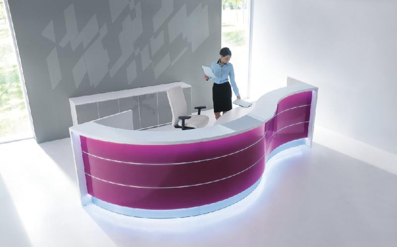 Bureau d'accueil Valde en forme de vague version haute - MDD - Blanc, Fushia brillant, Gauche_2