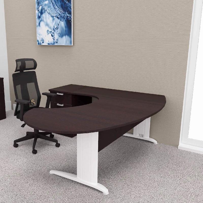Bureau ergonomique et caisson intégré Sigma - Mobel Linea - 220, Blanc, Wenge, Gauche, 3 tiroirs_0