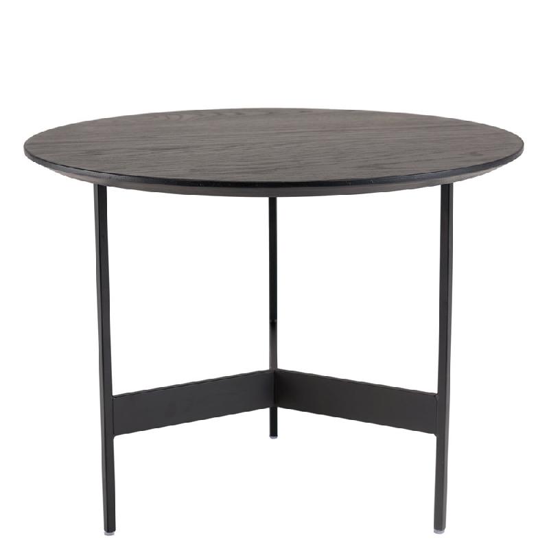 Table basse ronde noire DILA - 50 cm - Pieds métal - Structure MDF plaqué chêne_1