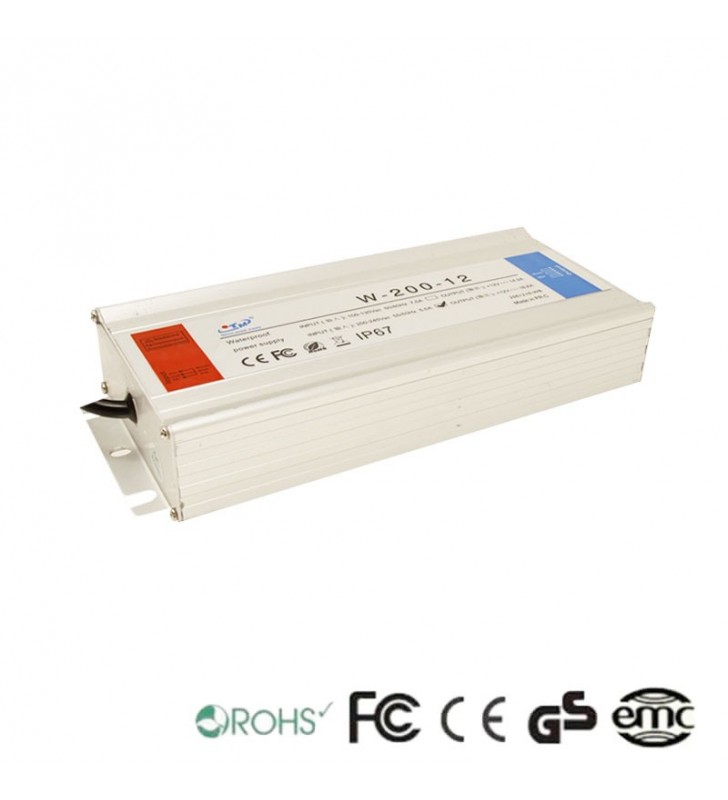 Alimentation 12V continu - 200W - 16.6A - Aluminium IP67 - Certifiée CE et ROHS - Référence 12VIP200W_1