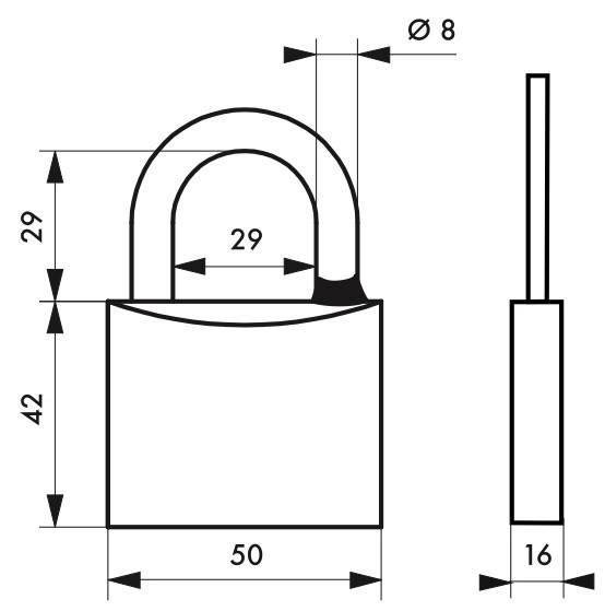 Cadenas à clé Mach 3 - 50 mm - Corps en laiton nickelé monobloc - Anse inoxydable - THIRARD_1