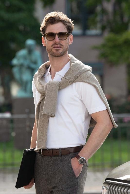 Polo extensible de luxe - Pull Harvard à col en V pour homme - Bleu marine foncé - Nimbus_1