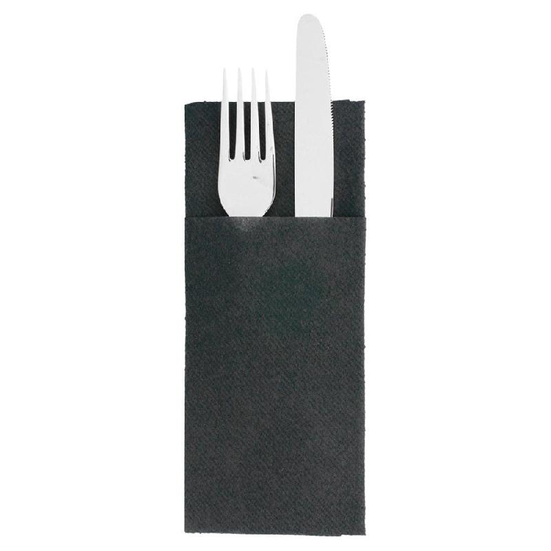 Serviette-étui pour couverts intissé noir 33x40cm - par 700_1