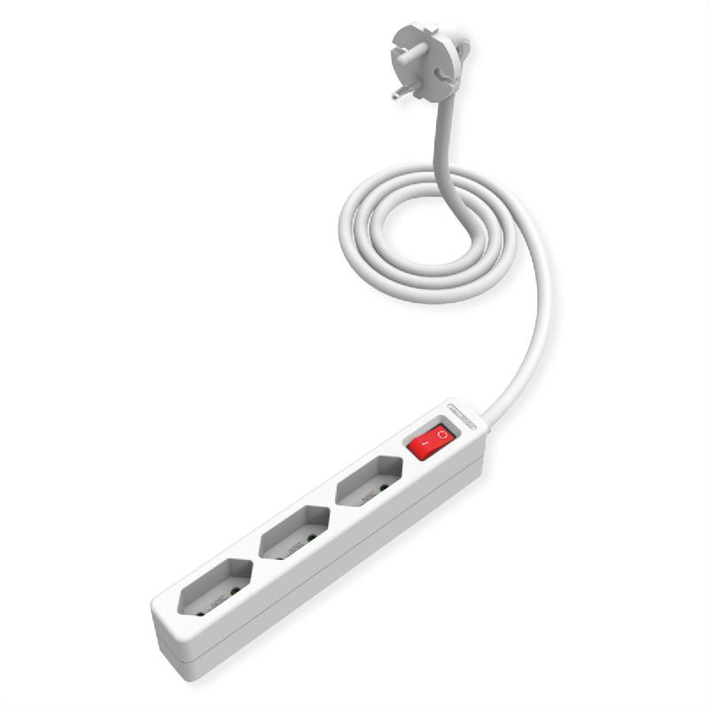 VALUE Multiprise 3 ports type Euro, avec interrupteur et fiches profilées, blanc, 2 m_1