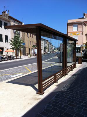 Abri bus quadra linéa / structure en acier et aluminium / bardage en verre securit / avec banquette / 350 x 151 cm_1