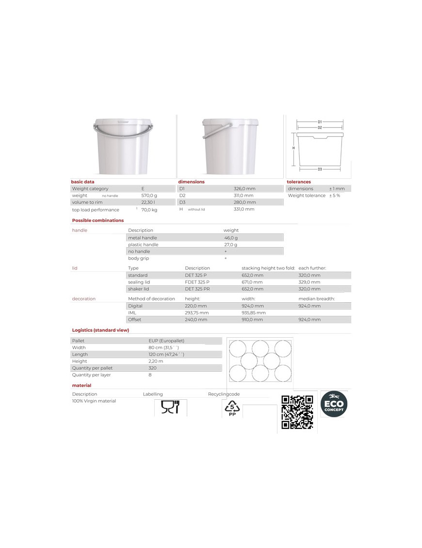 Lot de 2 seaux plastiques de 21,4 litres - Alimentaire blanc avec couvercles_1