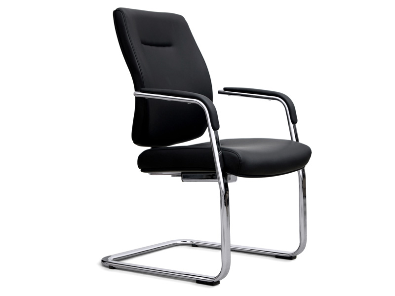 Siège de réunion Tenor - cuir noir - structure en acier chromé - accoudoirs fixes_1