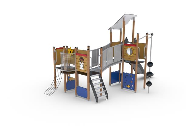 Structure multi-jeux 3 à 5 ans - UniMini Amiral - 8057446 - Hags, poteaux bois, panneaux HPL, fondation à enterrer_1