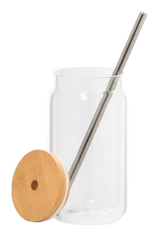 Pot Mason - Verre borosilicaté 450 ml - Paille en acier inoxydable recyclé - Couvercle en bambou_1