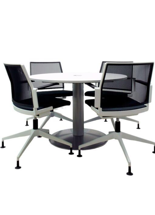 Chaise de visiteur DIS Visitor Dynamobel d'occasion - assise automatique, dossier résille, piètement étoilé en acier laqué blanc_1