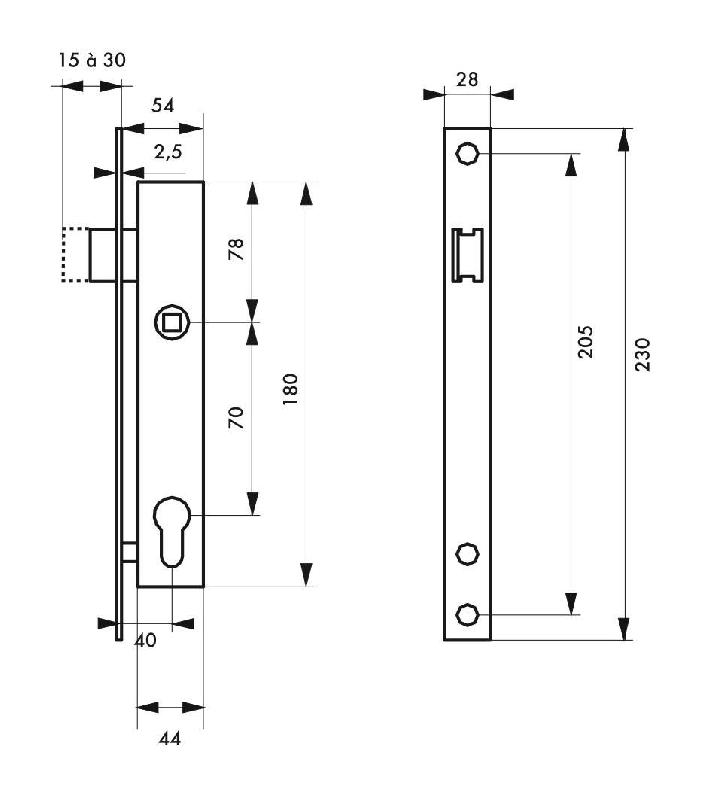 Serrure à encastrer pour portail - cylindre profilé - axe 40 mm - Thirard_1