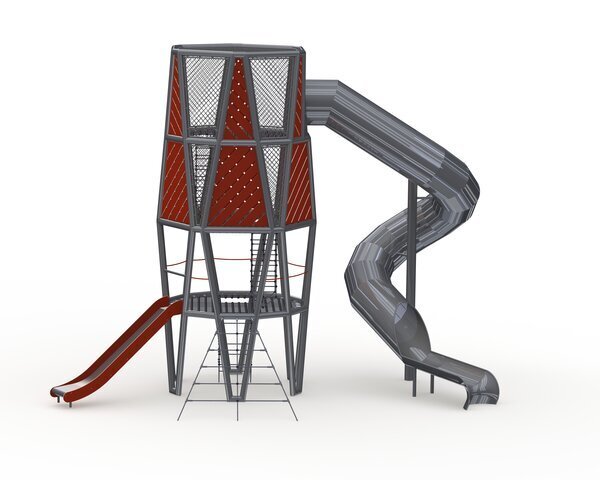 Tour de jeux pour aire de jeux conforme EN1176 avec toboggan tubulaire en acier inoxydable - Référence BT11733_1
