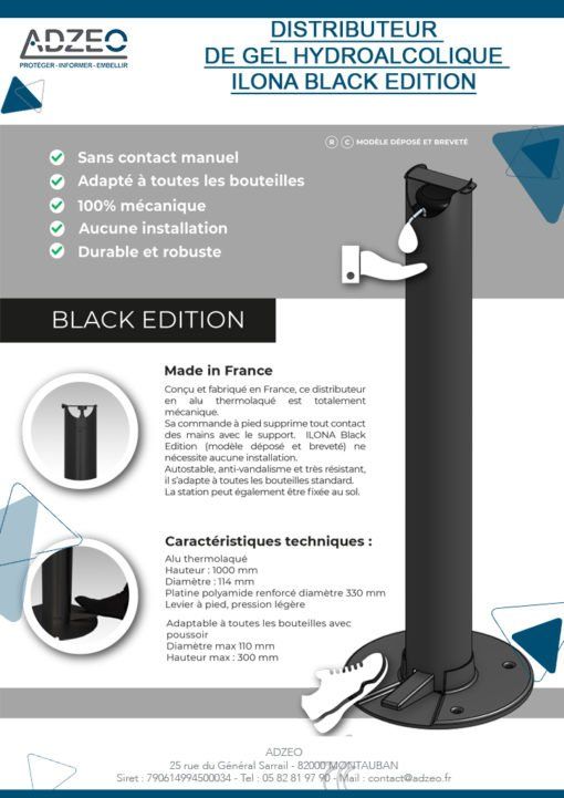 Borne distributeur universel de gel hydroalcoolique ilona black edition - adzeo sas - dimensions : 114 × 114 × 1000 mm_1