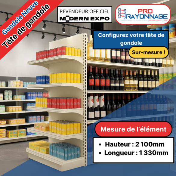 Tête de gondole pour magasin à configurer - Hauteur 2100mm, Longueur 1 330mm [NEUVE]_1