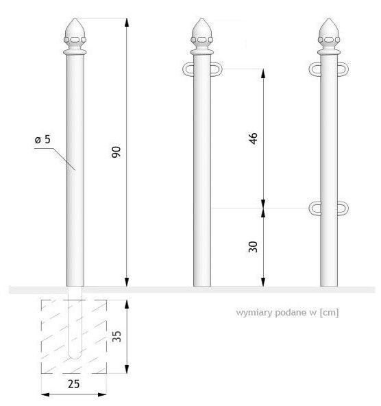 01.051.Sc - Potelets fixes Zano - acier noir ou inoxydable - hauteur 130 cm - poids 8 kg_1