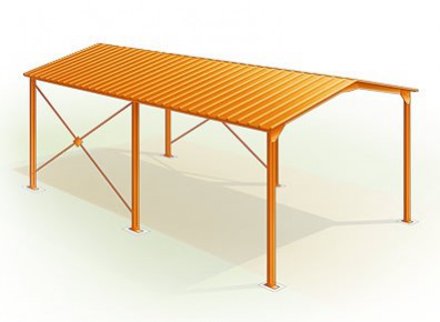 Abri camping-car ouvert en métal - double pente - structure en fer - toiture en acier à deux pans - dimensions 3.89 x 3.10 m_1