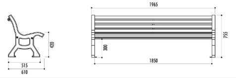 Banc public Bastide en bois exotique - pieds en fonte ductile - 76 kg_1