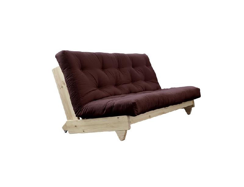 Banquette convertible Fresh en pin - Coloris brown - Couchage 140x200 cm - Avec matelas futon capitonné_1