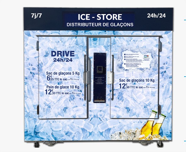 Ice-store - distributeur glaçons, glace pilée et pains de glace en libre-service - avec un système de paiement cb - la glaconnerie_0