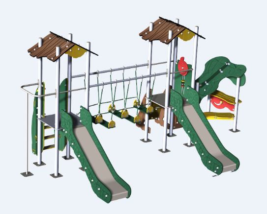 Structure de jeux combinées Amazone 2 tours - AMA20912I - CREA EQUIPEMENTS avec toboggans et mur d'escalade_1