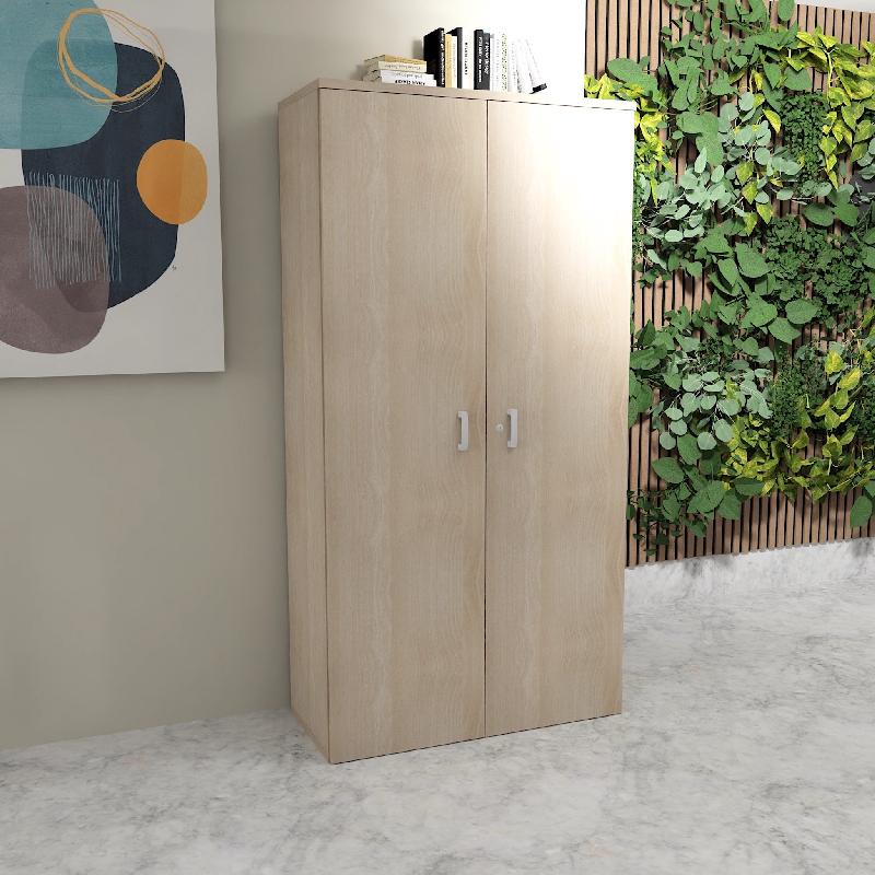 Armoire à portes battantes monochrome hauteur 197 cm - Mobel Linea - 80, Acacia clair_1