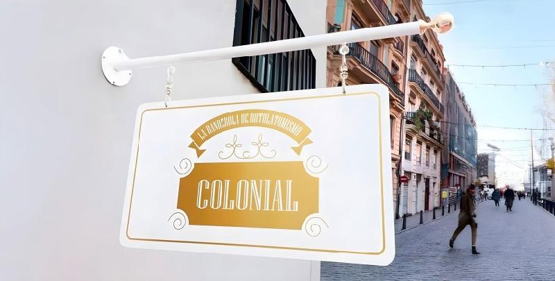 Enseigne drapeau suspendue classique - poteau en fer laqué avec boule métallique_1