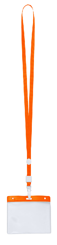 Tour de cou en polyester - avec mousqueton plastique et pochette badge PVC - couleur orange - 11,4g_1
