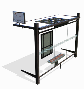 Abri bus cirrus solaire / structure en acier / bardage en verre trempé / avec banquette / 365 x 145 cm_1