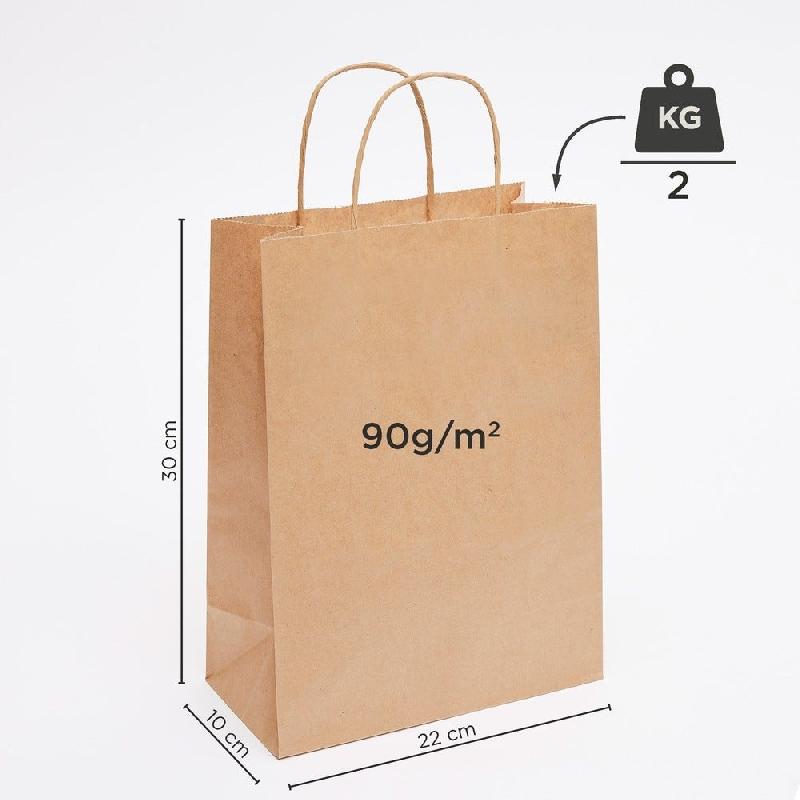 Sac kraft brun poignées torsadées - Format moyen 22x10x30cm - Lot de 50_1