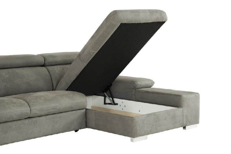 Canapé d'angle convertible droite avec coffre de rangement - tissu façon nubuck gris - méridienne droite - couchage 140x200 cm_1