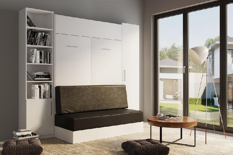 Composition lit escamotable blanc Dynamo Sofa - canapé intégré noir - couchage 140x200 cm - L : 255 cm_1