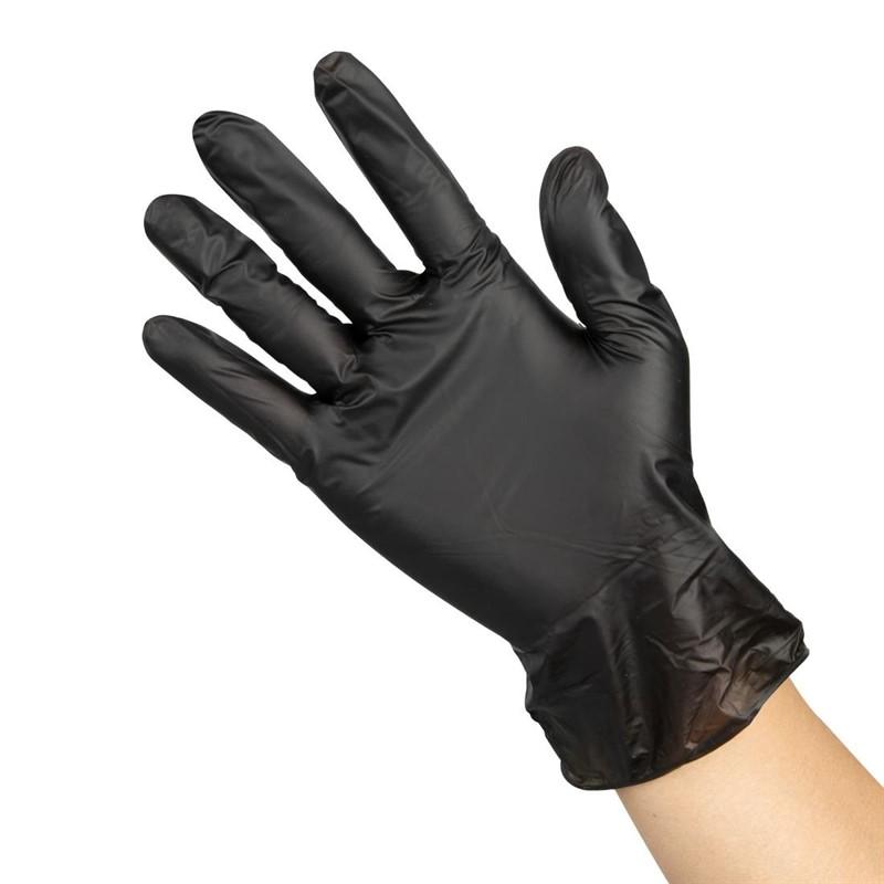 Gants vinyle non poudrés noirs S (lot de 100) | Hygiplas - FJ748-S_1