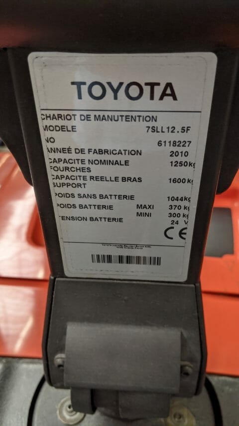 Gerbeur électrique d'occasion Toyota 7SLL12.5F - 1250 KG - hauteur de levage 2350 MM - année 2010_1