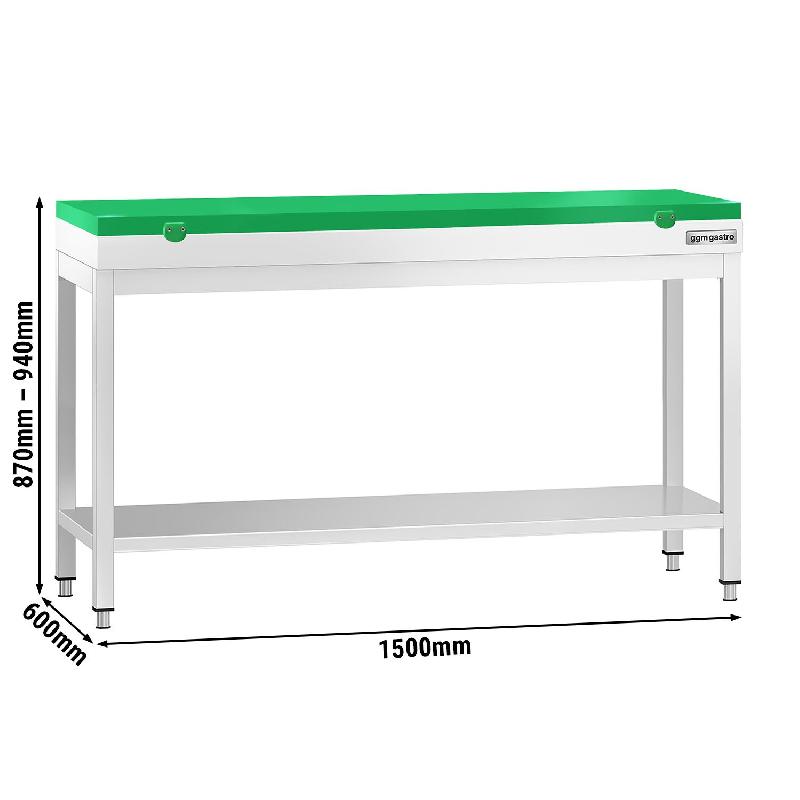 Table inox de découpe avec plan vert - Profondeur 600 mm | Ggm - 1500_1