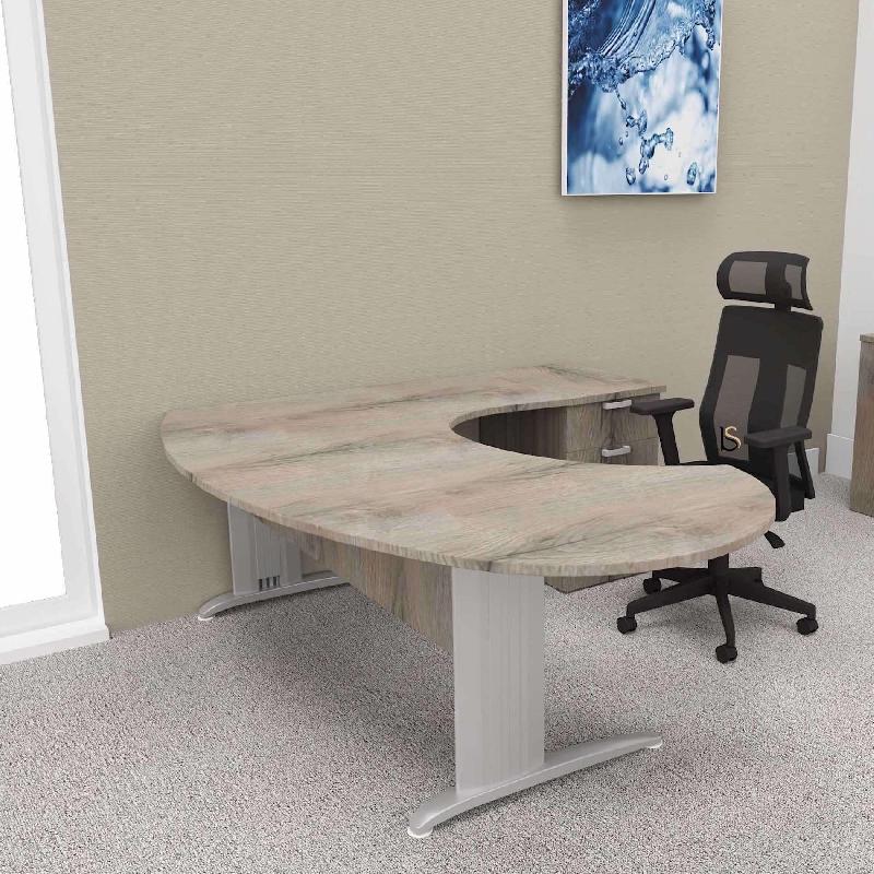 Bureau ergonomique et caisson intégré Sigma - Mobel Linea - 220, Alu, Droite, 4 tiroirs, Chêne grisé_2