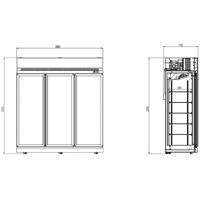 Combisteel - vitrine réfrigérée positive 3 portes vitrées avec canopy_1