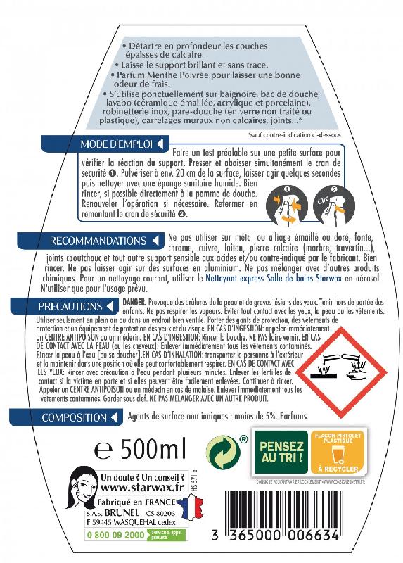Détartrant surpuissant salle de bains STARWAX 0.5 L - élimine les couches épaisses et anciennes de calcaire_1